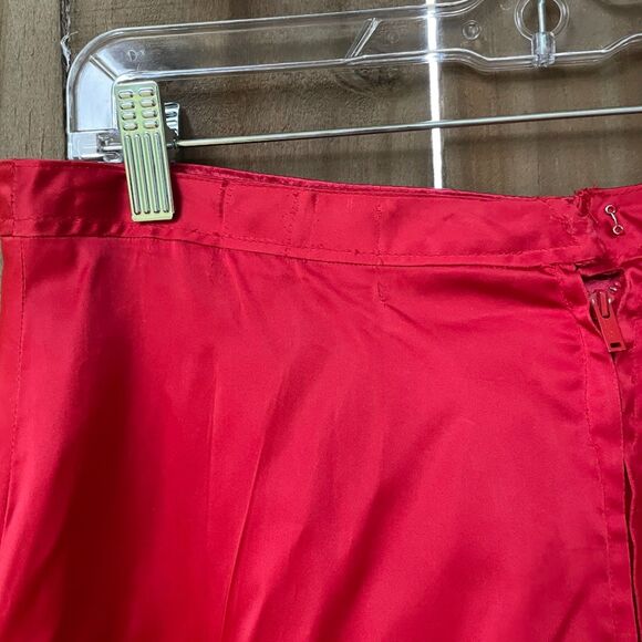 Vintage 50s Hand Embroidered PEACOCKS FLOWERS Long SKIRT Red Satin 32" waist - Picture 10 of 11